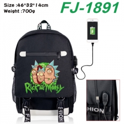 Rick and Morty canvas USB backpack cartoon print student backpack 46X32X14CM 700g 