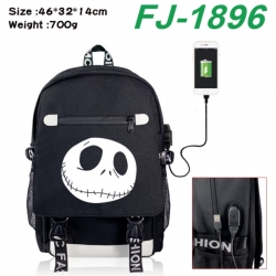 The Nightmare Before Christmas canvas USB backpack cartoon print student backpack 46X32X14CM 700g 