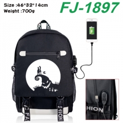 The Nightmare Before Christmas canvas USB backpack cartoon print student backpack 46X32X14CM 700g 