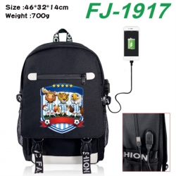 FIFA World Cup canvas USB backpack cartoon print student backpack 46X32X14CM 700g 