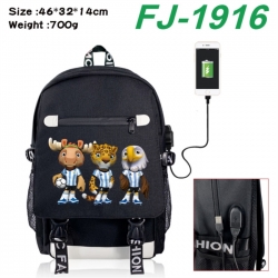 FIFA World Cup canvas USB backpack cartoon print student backpack 46X32X14CM 700g 