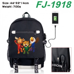 FIFA World Cup canvas USB backpack cartoon print student backpack 46X32X14CM 700g 