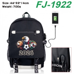 FIFA World Cup canvas USB backpack cartoon print student backpack 46X32X14CM 700g 