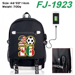 FIFA World Cup canvas USB backpack cartoon print student backpack 46X32X14CM 700g 
