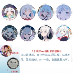 Cosmic princess kaguya Anime Circular laser rainbow film brooch badge 58MM a set of 8