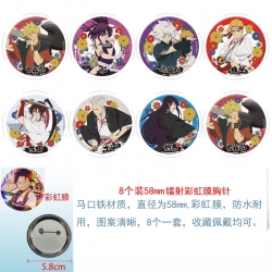 Helltaker Anime Circular laser rainbow film brooch badge 58MM a set of 8