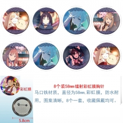 Cosmic princess kaguya Anime Circular laser rainbow film brooch badge 58MM a set of 8
