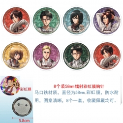 Shingeki no Kyojin Anime Circular laser rainbow film brooch badge 58MM a set of 8