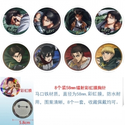 Shingeki no Kyojin Anime Circular laser rainbow film brooch badge 58MM a set of 8