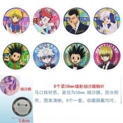 HunterXHunter Anime Circular laser fine sand film brooch badge 58MM a set of 8