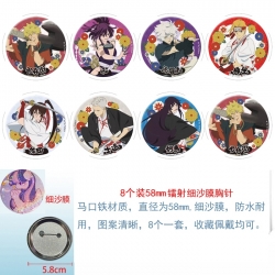 Helltaker Anime Circular laser fine sand film brooch badge 58MM a set of 8