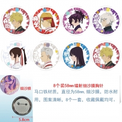 Helltaker  Anime Circular laser fine sand film brooch badge 58MM a set of 8