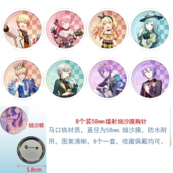 &zwnj;Project SEKAI&zwnj; Anime Circular laser fine sand film brooch badge 58MM a set of 8