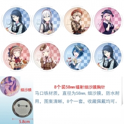 &zwnj;Project SEKAI&zwnj; Anime Circular laser fine sand film brooch badge 58MM a set of 8