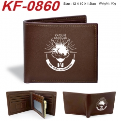 My Hero Academia Anime peripheral black brown leather double fold wallet 12X10X1.5CM 70g