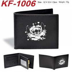 Lilo & Stitch Anime peripheral black brown leather double fold wallet 12X10X1.5CM 70g