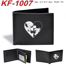 Lilo & Stitch Anime peripheral black brown leather double fold wallet 12X10X1.5CM 70g