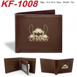 Lilo & Stitch Anime peripheral black brown leather double fold wallet 12X10X1.5CM 70g