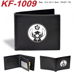 Lilo & Stitch Anime peripheral black brown leather double fold wallet 12X10X1.5CM 70g