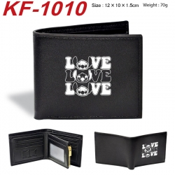 Lilo & Stitch Anime peripheral black brown leather double fold wallet 12X10X1.5CM 70g