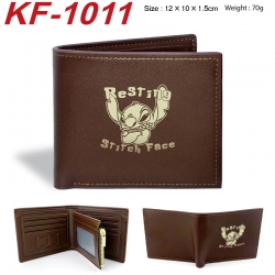 Lilo & Stitch Anime peripheral black brown leather double fold wallet 12X10X1.5CM 70g