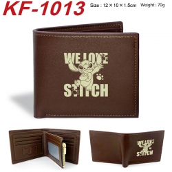 Lilo & Stitch Anime peripheral black brown leather double fold wallet 12X10X1.5CM 70g