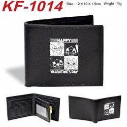 Lilo & Stitch Anime peripheral black brown leather double fold wallet 12X10X1.5CM 70g