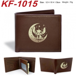 Lilo & Stitch Anime peripheral black brown leather double fold wallet 12X10X1.5CM 70g