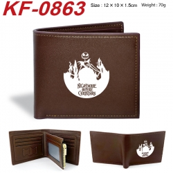 The Nightmare Before Christmas Anime peripheral black brown leather double fold wallet 12X10X1.5CM 70g