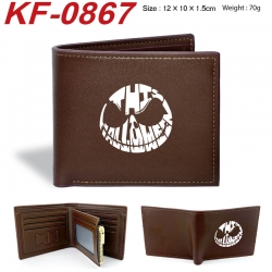 The Nightmare Before Christmas Anime peripheral black brown leather double fold wallet 12X10X1.5CM 70g