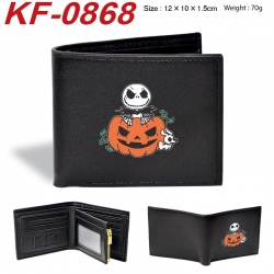 The Nightmare Before Christmas Anime peripheral black brown leather double fold wallet 12X10X1.5CM 70g