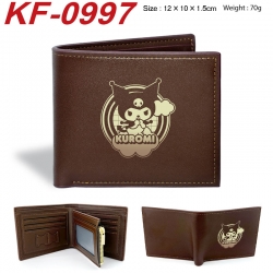 Sanrio Anime peripheral black brown leather double fold wallet 12X10X1.5CM 70g