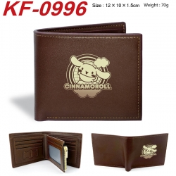 Sanrio Anime peripheral black brown leather double fold wallet 12X10X1.5CM 70g