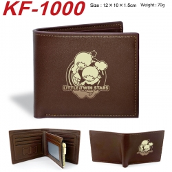 Sanrio Anime peripheral black brown leather double fold wallet 12X10X1.5CM 70g