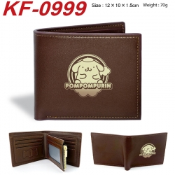 Sanrio Anime peripheral black brown leather double fold wallet 12X10X1.5CM 70g