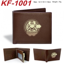 Sanrio Anime peripheral black brown leather double fold wallet 12X10X1.5CM 70g