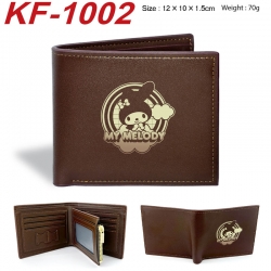 Sanrio Anime peripheral black brown leather double fold wallet 12X10X1.5CM 70g