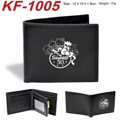 Sanrio Anime peripheral black brown leather double fold wallet 12X10X1.5CM 70g