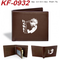 Haikyuu!! Anime peripheral black brown leather double fold wallet 12X10X1.5CM 70g