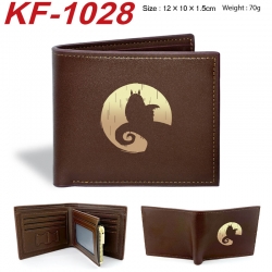 TOTORO Anime peripheral black brown leather double fold wallet 12X10X1.5CM 70g