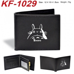 TOTORO Anime peripheral black brown leather double fold wallet 12X10X1.5CM 70g