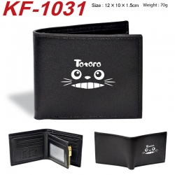 TOTORO Anime peripheral black brown leather double fold wallet 12X10X1.5CM 70g