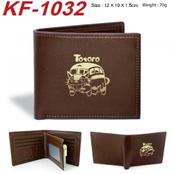 TOTORO Anime peripheral black brown leather double fold wallet 12X10X1.5CM 70g