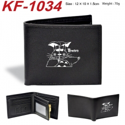 TOTORO Anime peripheral black brown leather double fold wallet 12X10X1.5CM 70g