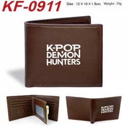 K-Pop:Demon Hunters Anime peripheral black brown leather double fold wallet 12X10X1.5CM 70g