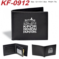 K-Pop:Demon Hunters Anime peripheral black brown leather double fold wallet 12X10X1.5CM 70g