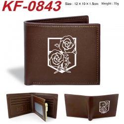 Shingeki no Kyojin Anime peripheral black brown leather double fold wallet 12X10X1.5CM 70g