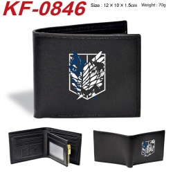 Shingeki no Kyojin Anime peripheral black brown leather double fold wallet 12X10X1.5CM 70g