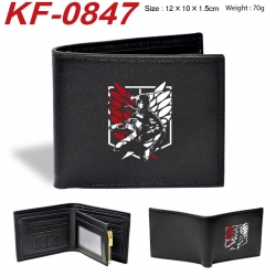 Shingeki no Kyojin Anime peripheral black brown leather double fold wallet 12X10X1.5CM 70g