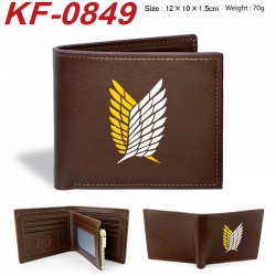 Shingeki no Kyojin Anime peripheral black brown leather double fold wallet 12X10X1.5CM 70g